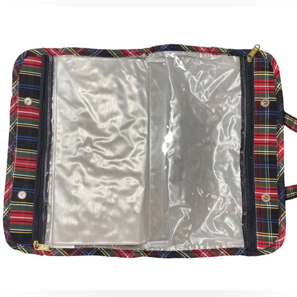 TOTES Toiletry Bag Cosmetic Makeup GUC tartan red plaid Travel Case handles - Picture 6 of 10